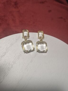 Clear Crystal Drop Earrings in Gold